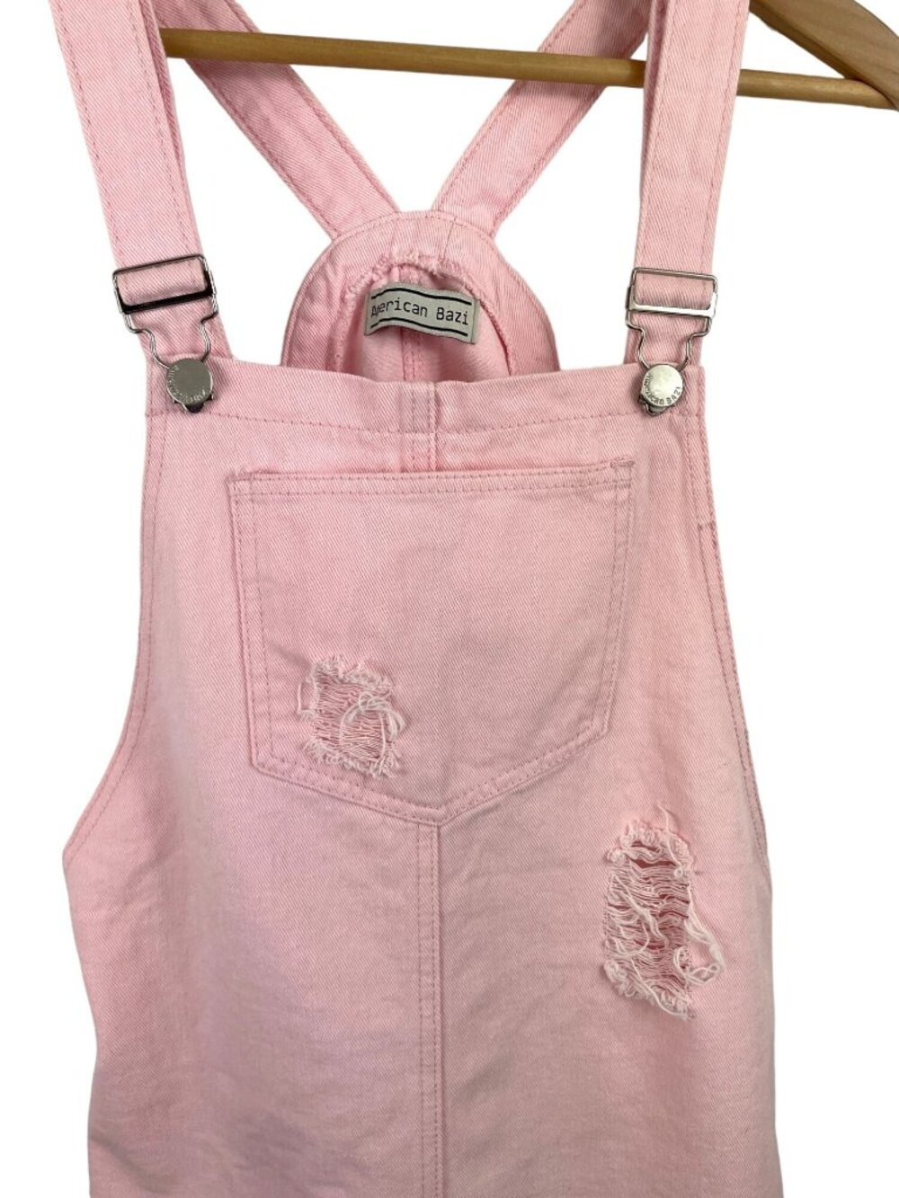 American Bazi Womens SIze Small Pink Casual Distressed Denim Overall Dress - Picture 3 of 10